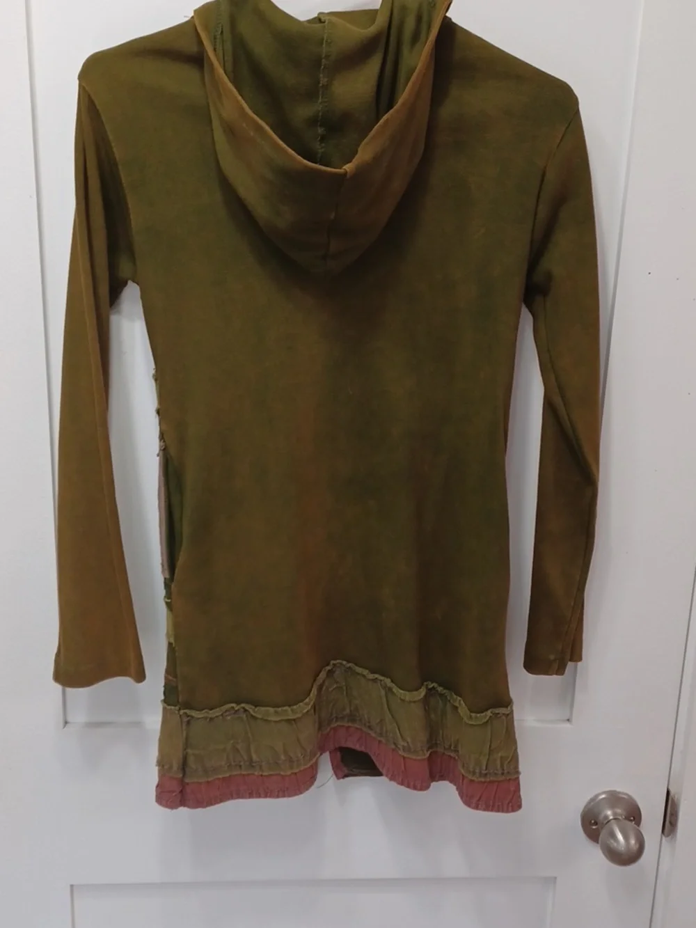 Green Distressed India Bohemian Tunic Hoodie Zip Up Jacket Sweater XS - S - Picture 7 of 8